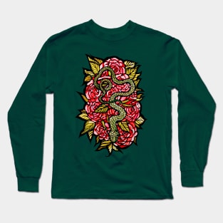 Snake And Roses Stained Glass Long Sleeve T-Shirt